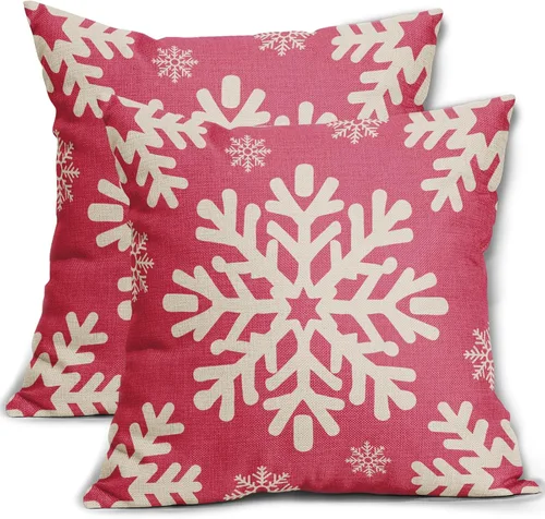 Miniatura 10 de Fundas de almohada decorativas de Navidad negras 40x40 cm con copos de nieve blancos de Navidad, juego de 2, temática rústica de invierno