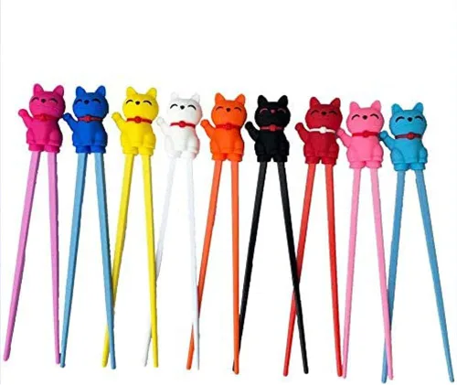 Miniatura 5 de Lindos palillos auxiliares de aprendizaje de vajilla para niños, principiantes y adultos (3 piezas, gato de la suerte)
