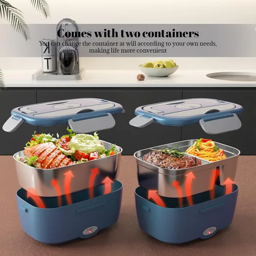 Miniatura 4 de Sitlais Lonchera eléctrica para adultos, calentador de alimentos portátil de calentamiento rápido con 2 recipientes de acero inoxidable 304 de 53