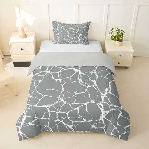 Miniatura 4 de Erosebridal Juego de funda de edredón de mármol metálico plateado, tamaño individual, juego de ropa de cama con purpurina gris plateado, diseño