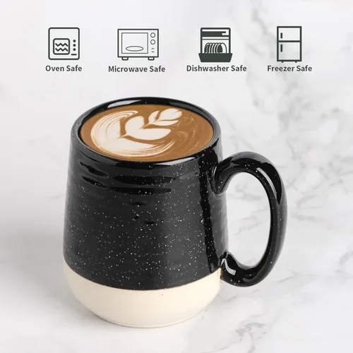 Miniatura 2 de HASENSE Juego de 4 Tazas de Café, Tazas de Café de Cerámica de 15 Onzas con Asas, Taza Grande de Porcelana para Café, Capuchino, Té, Tazas Negras