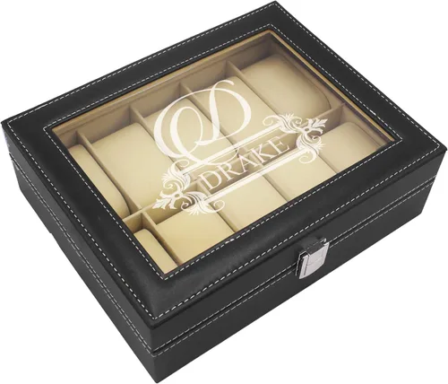 My Personal Memories Caja de almacenamiento de reloj personalizada personalizada vitrina de cristal para hombres, él, esposo, grabado y monograma