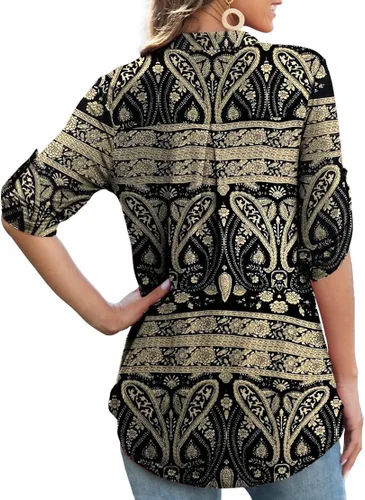 Miniatura 3 de Othyroce - Blusa estilo túnica con estampado floral para mujer manga 34 enrollable cuello en V
