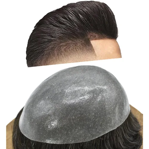 Toupee para hombres PAPY Mens Toupee Europea Remy Cabello Humano 0.12MM PU Sistemas de Cabello Para Hombres Durable Sistema de Reemplazo de Cabello