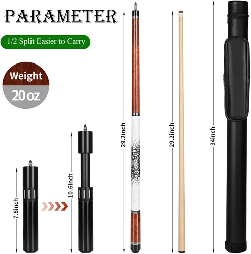 Miniatura 6 de lotmusic Advanced Pool Stick with Telescopic Cue Extension, Original Dyeing Brown Cue Sticks for Billiard Enthusiasts, 58'' Pool Cue Set with I