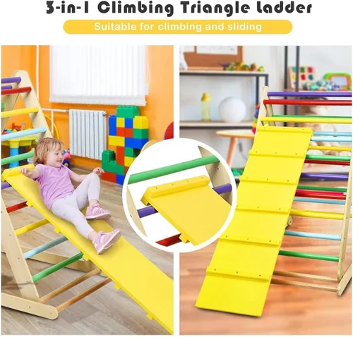 Miniatura 5 de Costzon Juguetes de escalada plegables para niños pequeños, 3 en 1 Montessori escalador triangular de madera para deslizarse y escalar, escaladores