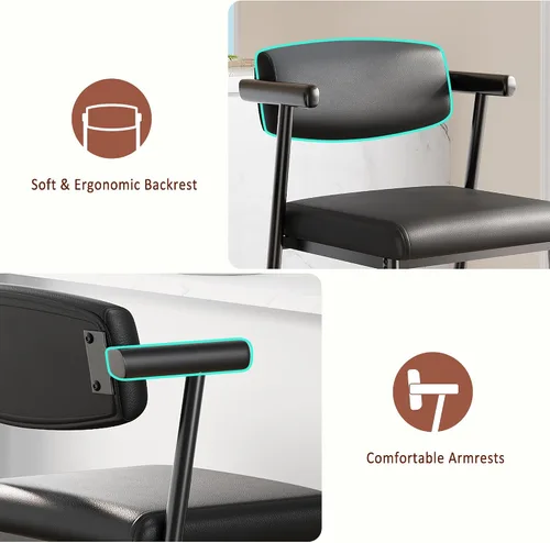 Miniatura 5 de IDEALHOUSE Juego de 2 taburetes de bar de altura de mostrador con brazos, taburetes de bar tapizados de 26 pulgadas con respaldo, asiento más ancho