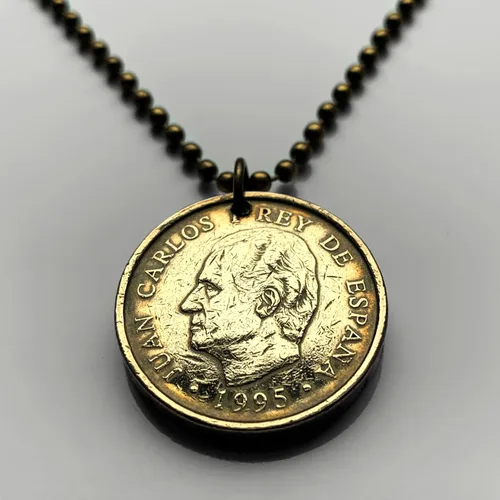 Miniatura 2 de 1995 Spain España 100 Pesetas coin pendant rey Juan Carlos I FAO Madrid Barcelona Sevilla Granada Malaga Valencia Cadiz Zaragoza Murcia Bilbao
