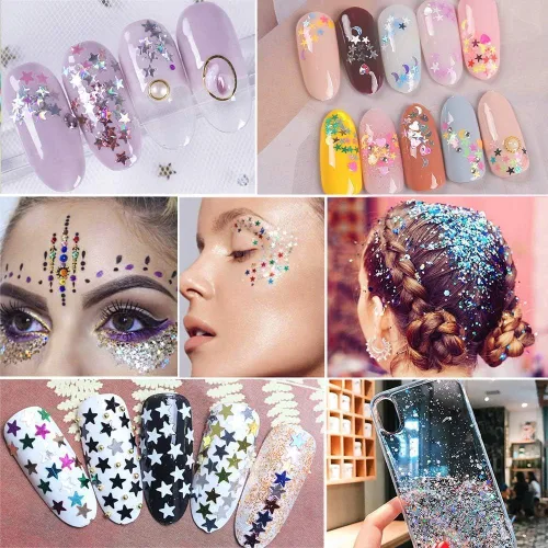 Miniatura 5 de EBANKU Star Glitter Confetti, 24 cajas de lentejuelas holográficas 3D láser arte de uñas escamas coloridas uñas purpurina manicura calcomanías