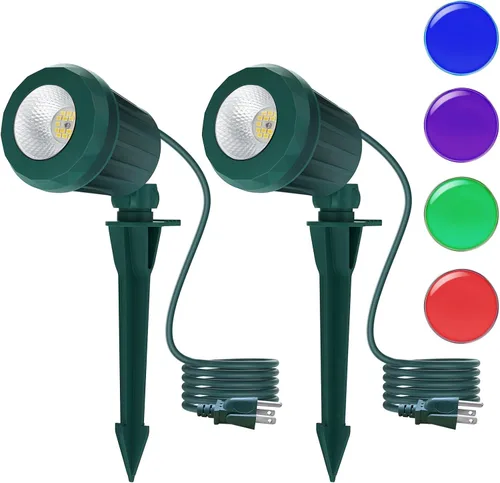 Miniatura 16 de Foco para exteriores – Enchufe de 120 V, 2700 K, luces LED de paisaje blanco cálido con 3 lentes RGB para patio, jardín, césped y decoración