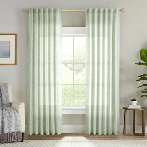 Miniatura 36 de Cortinas de lino 92 pulgadas de largo, juego de 2 paneles con bolsillo para barra, lengüeta trasera, cortinas transparentes para ventanas