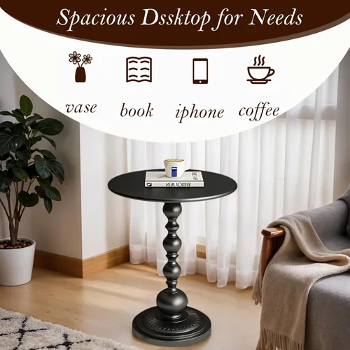 Miniatura 6 de Mesa Auxiliar – Mesa de Acento Pequeña Redonda de 13.8" con Base de Metal, Mesa de Café Vintage Multifuncional para Sala de Estar, Dormitorio