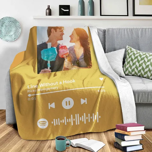 Miniatura 11 de Manta personalizada con escaneo de imágenes, código de Spotify, foto negra, manta de forro polar personalizada, manta suave para cuna, manta