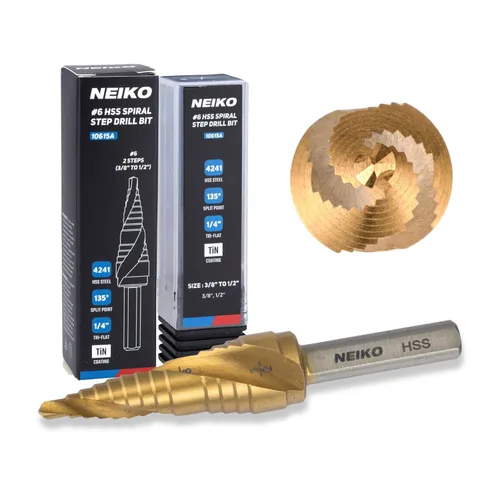 Miniatura 33 de NEIKO 10602A Step Drill Bit, 13 Steps 1/8" to 1/2" Spiral High Speed Steel, Titanium Nitride Coated, 1/4" Quick Change Step Bits for Steel, Metal