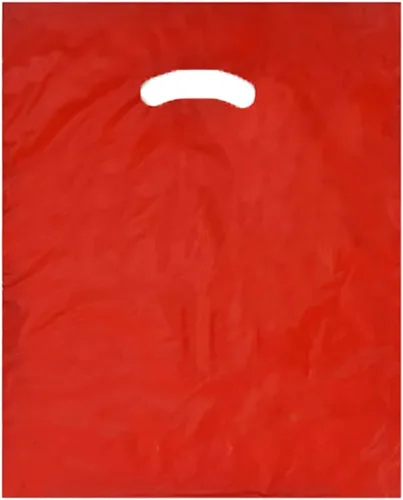 Stephanie Imports Made In USA - Paquete de 125 bolsas de plástico rojo brillante (12 x 15 pulgadas) con asas troqueladas