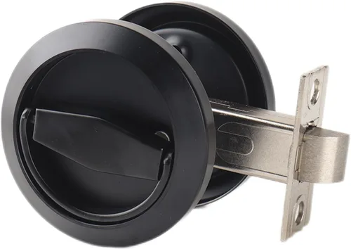 Dixiao - Cerradura de puerta empotrada de acero inoxidable 304 negra redonda, pomo de puerta con cerradura de instalación oculta, asas de puerta