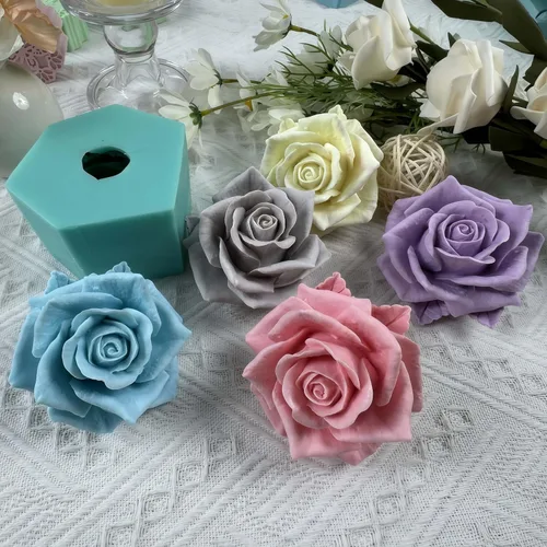 Miniatura 7 de Molde de Silicona 3D de Flor de Rosa Floreciente para Resina Flor Jabón Vela Haciendo Moldes DIY Molde de Pastel de Boda Decorando con Epoxi Molde