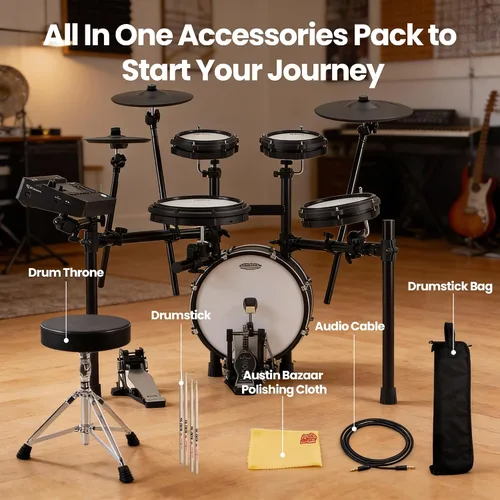 Miniatura 4 de Roland TD313 V-Drums Kit de batería electrónica Bundle con trono de batería, cable de audio, baquetas, bolsa para baquetas y paño de pulido