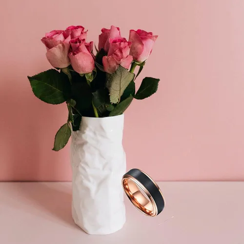 Miniatura 5 de Juego de anillos de promesa personalizados a juego para parejas, anillos de compromiso de oro rosa negro para mujeres de 0.315in y hombres, anillo