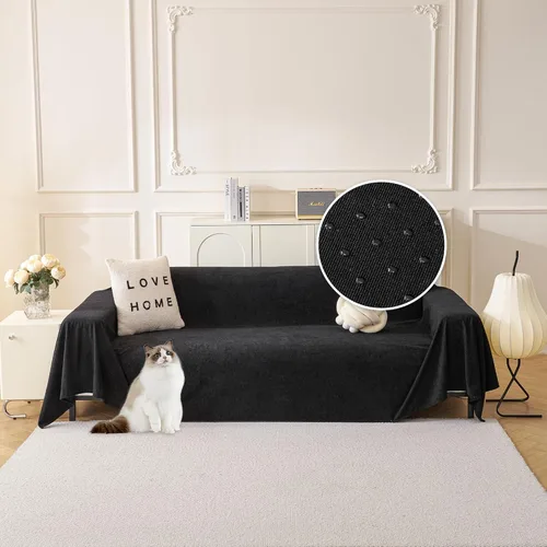 MYSKY HOME Fundas Negras para Sofá Seccional, Fundas de Sofá para Sofá de Dos Plazas, Fundas de Sofá para Perros, Funda de Sofá Lavable, Manta Funda