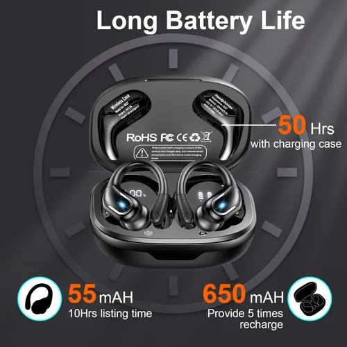 Miniatura 3 de Ltinist - Audífonos inalámbricos circumaurales con ganchos para las orejas, con Bluetooth 5.3, 75 horas de reproducción, auriculares deportivos e