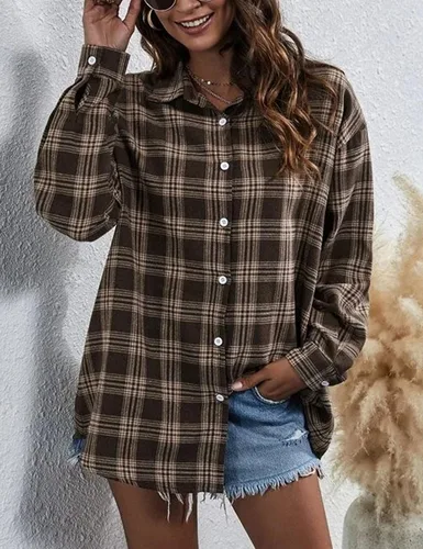 Miniatura 2 de Zontroldy Camisas de Franela a Cuadros para Mujer de Talla Grande Manga Larga con Botones a Cuadros Buffalo Camisa Blusa Tops
