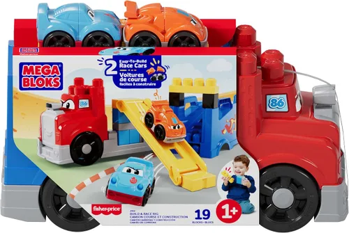 Miniatura 7 de MEGA BLOKS First Builders - Juego de bloques de construcción para niños pequeños, construye y corre con plataforma con 19 piezas, 2 autos