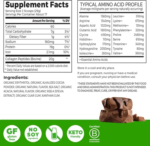 Miniatura 2 de Orgain - Polvo de péptidos de colágeno hidrolizado para mujeres y hombres, chocolate, 20g de colágeno alimentado con pasto - Suplemento de apoyo