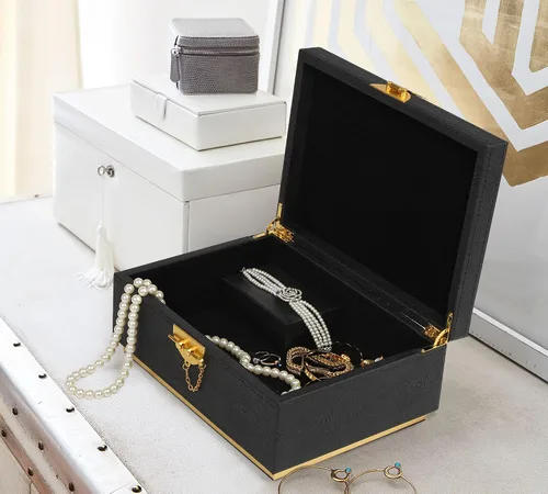 Miniatura 3 de HofferRuffer Elegante Caja Decorativa de Cuero Sintético, Organizador de Caja de Joyería de Almacenamiento, Soporte Organizador de Cosméticos Grande
