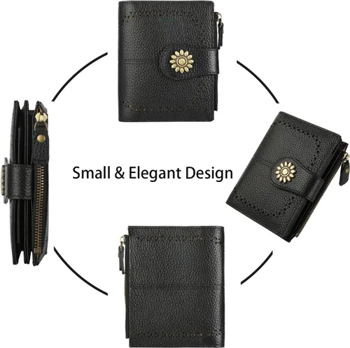 Miniatura 3 de Lavemi Cartera de piel para mujer, pequeña, compacta, con bloqueo RFID, para tarjetas de crédito, con bolsillo con cremallera