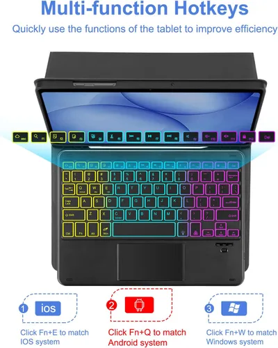 Miniatura 4 de MePadKey Funda de teclado con panel táctil para Samsung Galaxy Tab A11 Plus/A9 Plus 2025/2023 de 11 pulgadas, retroiluminación de 7 colores, teclado