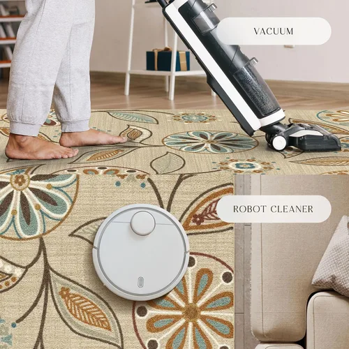 Miniatura 9 de Maples Rugs Reggie Floral Runner - Alfombra para pasillo, fabricada en Estados Unidos, lavable, antideslizante, alfombra interior para cocina, Beige