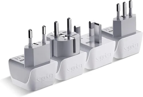 Ceptics Juego de 4 adaptadores de enchufe europeos, Estados Unidos a Europa, Italia, Alemania, Inglaterra, España, Italia, Islandia, Francia (tipo