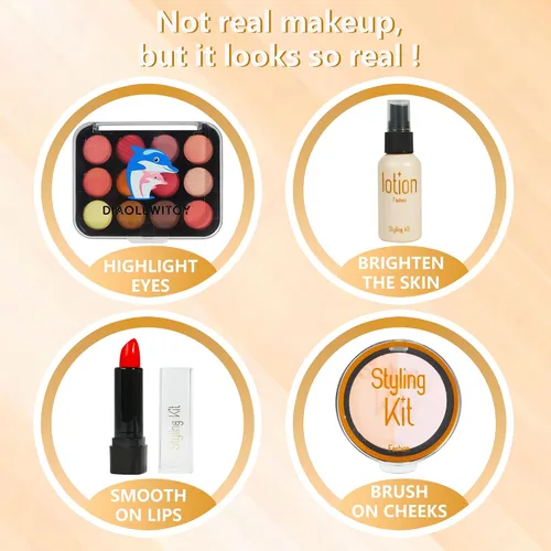 Miniatura 6 de Kit de maquillaje de simulación para niñas, niños pequeños, juego de maquillaje falso para niñas de 3 a 5 años, regalos de cumpleaños (negro)
