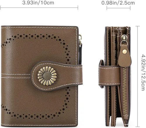 Miniatura 3 de SENDEFN Carteras pequeñas para mujer, con bloqueo RFID, de cuero, plegable, tarjetero con ventana de identificación, (4-brown), Cartera pequeña