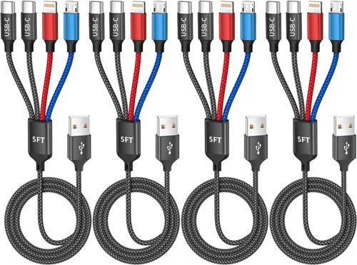 Miniatura 13 de Paquete de 2 cables de carga múltiple dual tipo C 4 en 1 de 6 pies para múltiples dispositivos con 2 puertos USB-C/IP/micro, cable USB de carga