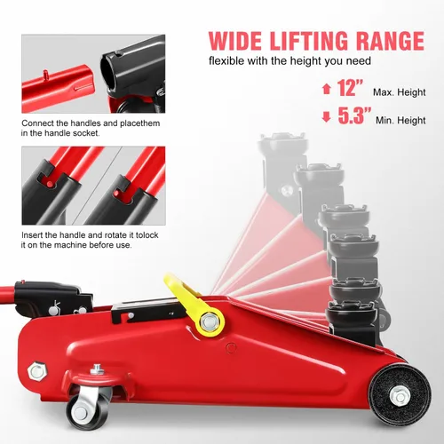 Miniatura 4 de DNA Motoring Gato Hidráulico de Carretilla de Perfil Bajo para Servicio/Piso, Capacidad de 1.5 Toneladas (3000 libras), Rango de Elevación 5.3"-12