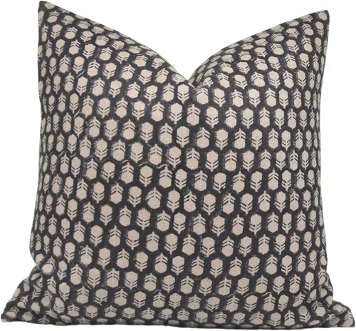 Miniatura 14 de Fundas de almohada de lino grueso con estampado de bloques, 14x14 pulgadas, fundas de almohada vintage hechas a mano para sofá y sofá, funda