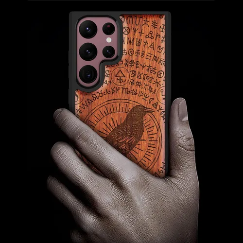 Miniatura 2 de Carveit Funda de madera para Galaxy S22 Ultra [madera natural y TPU suave negro] a prueba de golpes, diseño único de madera compatible con Samsung