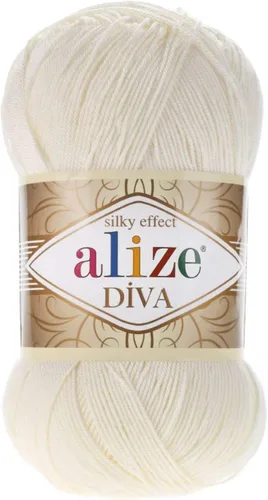 Miniatura 41 de Alize Diva Silk Effect 100% hilo acrílico de microfibra, 1 madejas de bola de 3.53 oz 383yds color (1 - crema)