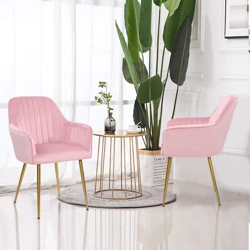 Miniatura 16 de Juego de 2 sillas de comedor de terciopelo, sillas decorativas tapizadas con patas chapadas en oro para sillas de sala de estar (azul)