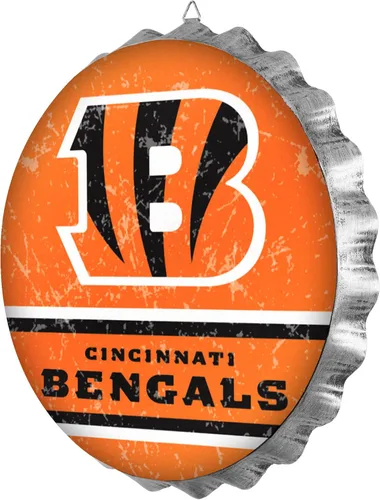 FOCO Cincinnati Bengals - Letrero de pared de metal con tapa de botella de 13 pulgadas de la NFL, 13 pulgadas, estilo vintage envejecido, con