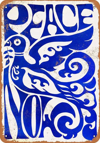 Letrero de metal de 12 x 16 pulgadas – Paz estilizada ahora – Arte vintage para decoración de pared