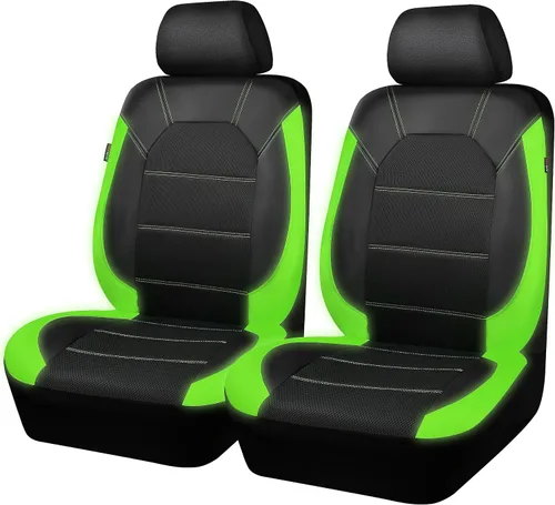 Miniatura 8 de CAR PASS Fundas de cuero para asientos delanteros solamente, con fundas de asiento delantero de malla de aire, transpirables, fundas de asiento Verde