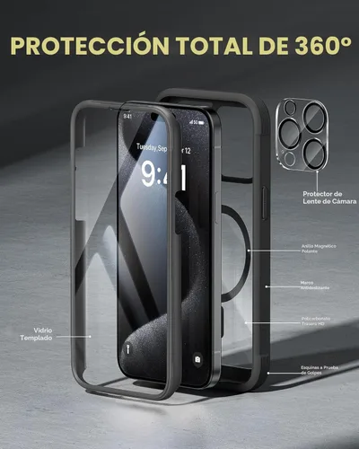 Miniatura 2 de Miracase Funda magnética para iPhone 15 Pro Max de 6.7 pulgadas [compatible con Magsafe], funda de cuerpo completo a prueba de caídas para iPhone 15
