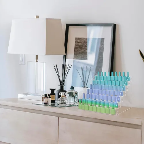 Miniatura 5 de 2 paquetes de 7 niveles organizador de esmalte de uñas, estante de exhibición de esmalte de uñas acrílico de varios niveles, soporte de exhibición