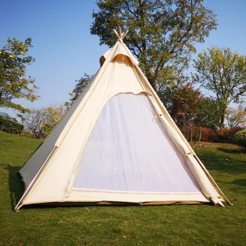 Miniatura 2 de Latourreg Tienda de campaña al aire libre para 2 personas de 6.6 ft de lona para acampar pirámide Tienda grande de pagoda de tipi para adultos