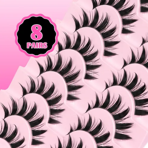 Miniatura 59 de Veleasha Pestañas postizas de manga puntiagudas, 100% hechas a mano, aspecto natural, pestañas postizas ligeras con banda transparente suave