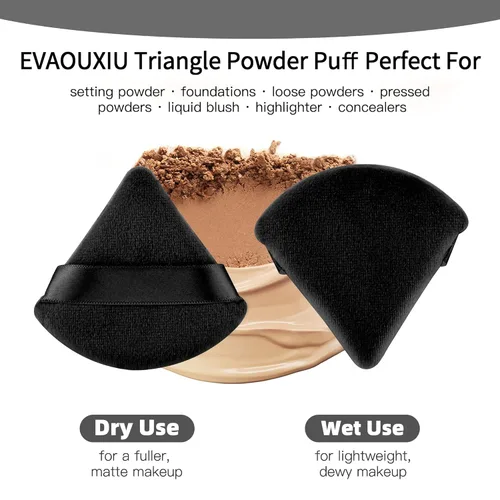 Miniatura 5 de 2 piezas EVAOUXIU esponjas triangulares para polvo facial, esponjas suaves y mullidas para maquillaje, esponjas cosméticas de terciopelo para base