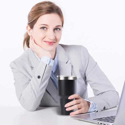 Miniatura 3 de Taza de viaje de acero inoxidable de 30 onzas con tapa, paquete de 6 vasos a granel aislados al vacío de doble pared, taza de café con recubrimiento